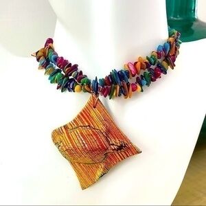 $99 SALE 🐢Handmade Chunky Turtle Iridescent Layer Shell Necklace Statement 🎉HP